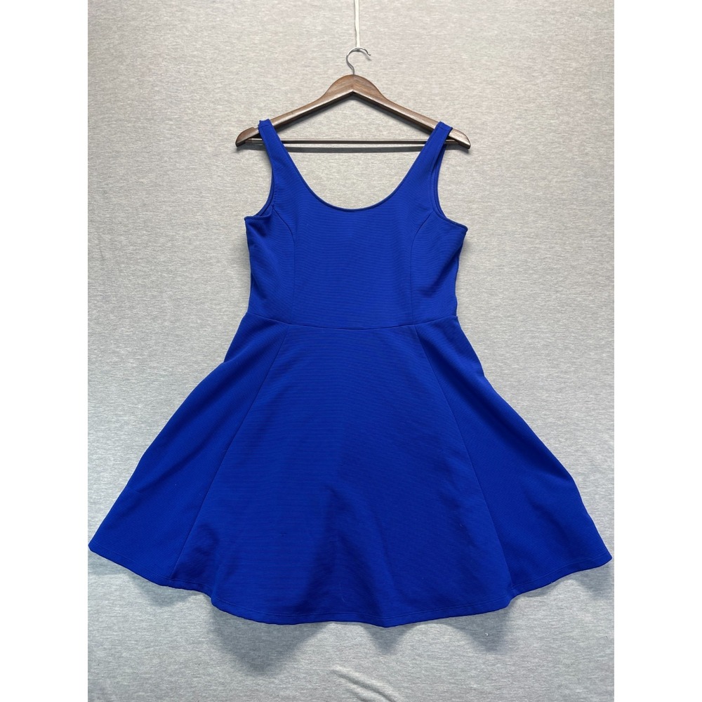 H&M Divided Ribbed Knit Skater Dress Womens 14 Royal Blue Wide Strap Scoop Neck